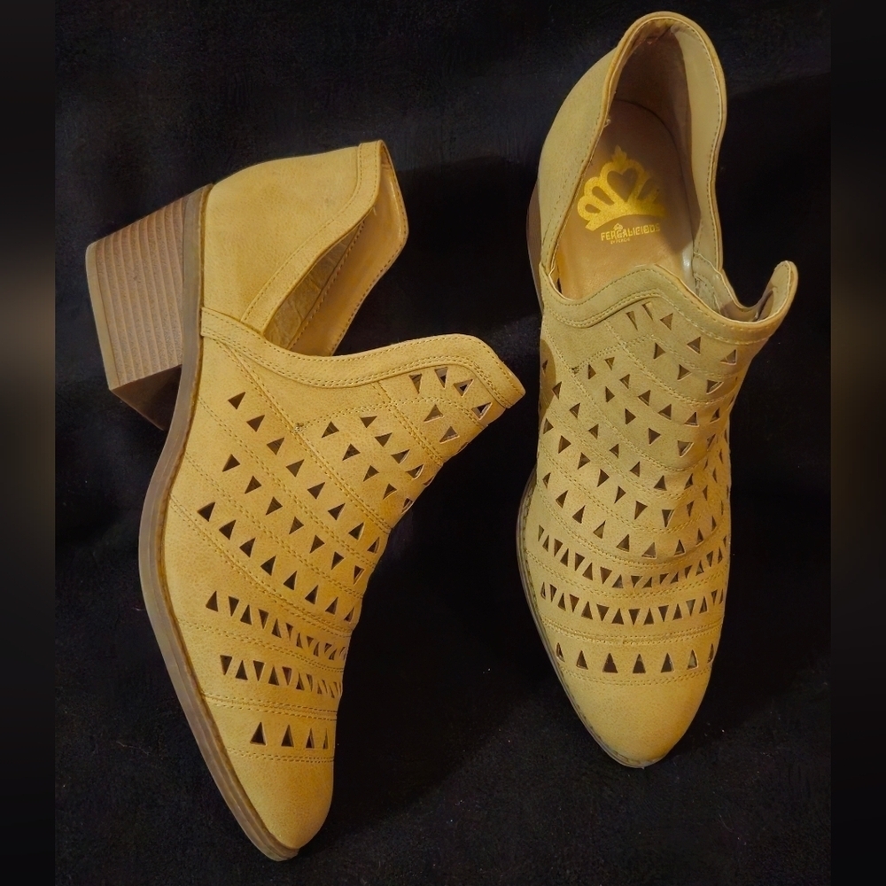 Fergalicious Tan Cut-Out Ankle Booties - Size 11